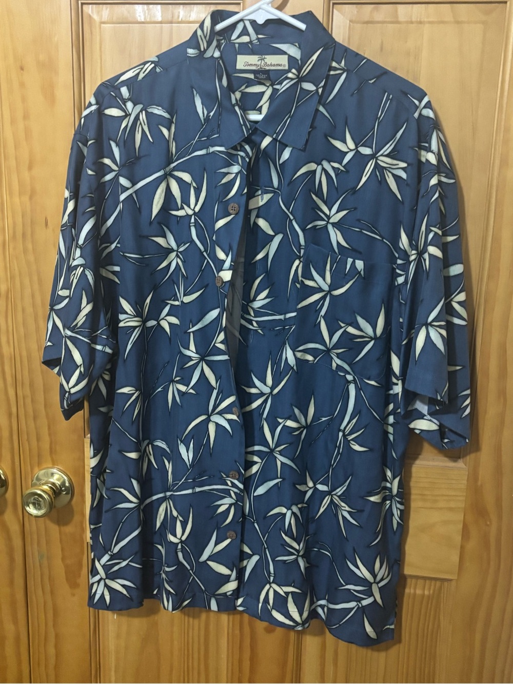 Tommy Bahama Navy Blue Bamboo-Print Short Sleeve Camp Shirt